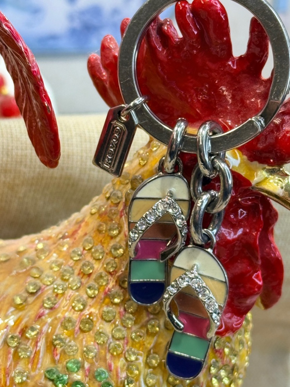 Coach Legacy Pave Flip-Flop Sandals Keychain - Picture 3 of 5